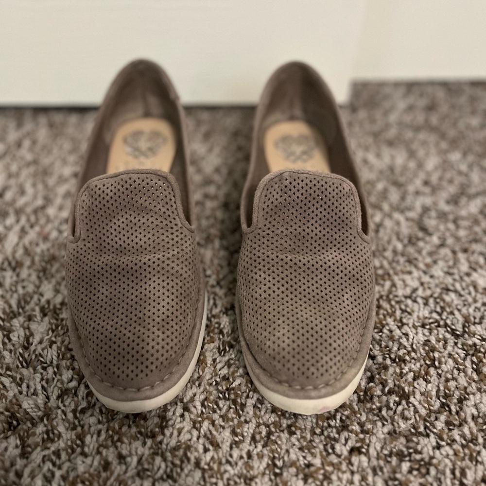 Vince Camuto Taupe/Tan Perforated Slip-On Loafers
